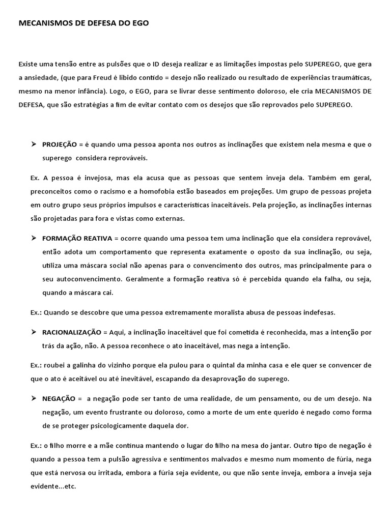 Mecanismos de Defesa Do Ego, PDF, Ciências comportamentais